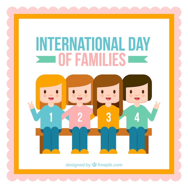 Flat background with four smiling girls for family day