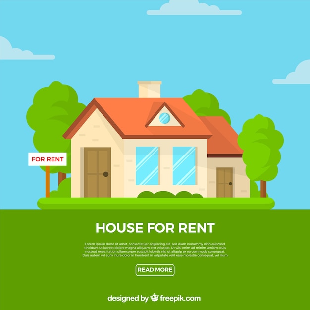 Flat background with a house for rent