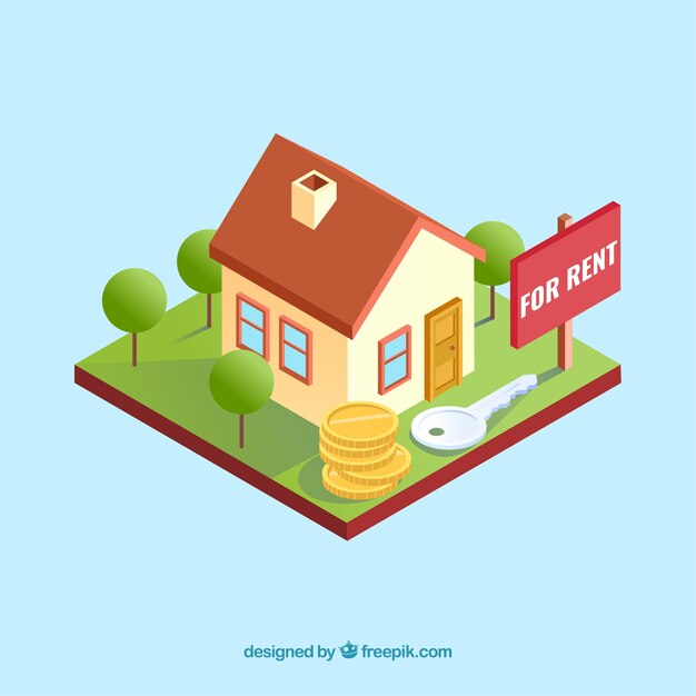 Flat background with a house for rent