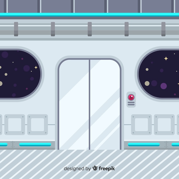 Free vector flat background with interior design of spaceship