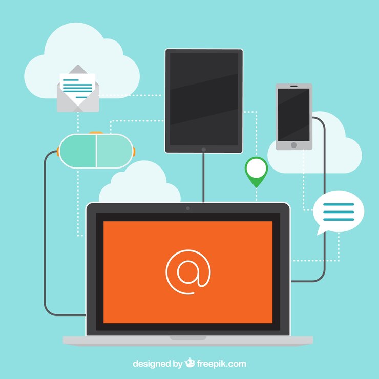Free Vector flat background with laptop and communication processes