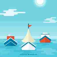 Free vector flat background with sea and variety of boats