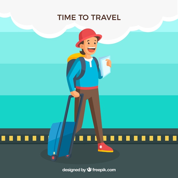 Free vector flat background with a woman time to travel