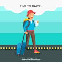 Free vector flat background with a woman time to travel