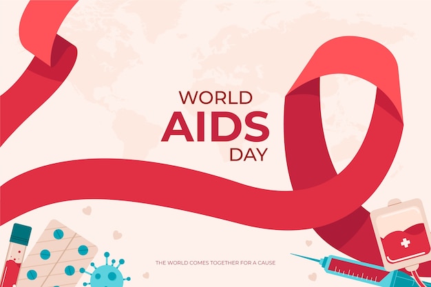 Vettore gratuito sfondo piatto per la consapevolezza della giornata mondiale contro l'aids con il nastro