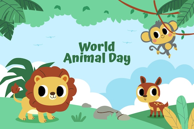 Flat background for world animal day celebration