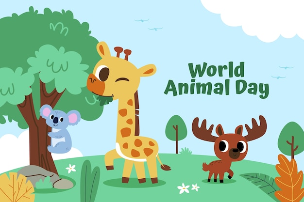 Плоский фон для празднования Всемирного дня животных