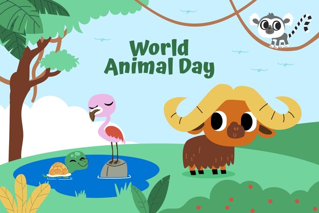 Flat background for world animal day celebration