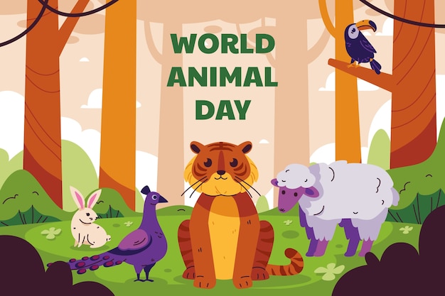 Flat background for world animal day celebration