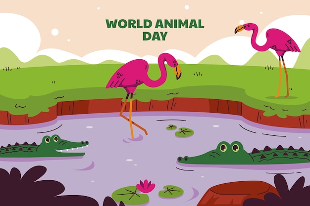世界動物の日のお祝いのフラット背景
