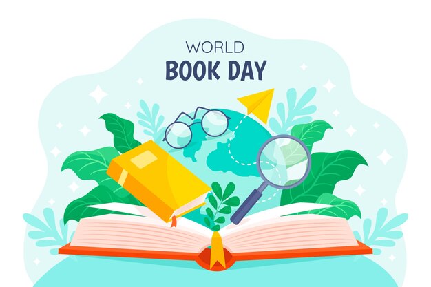 Плоский фон для празднования всемирного дня книги