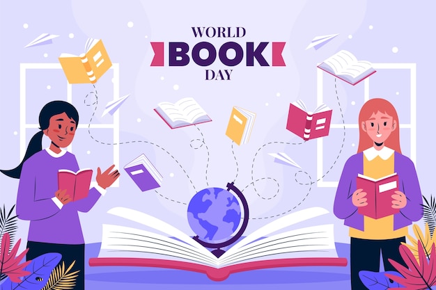 세계 책의 날 축하를 위한 평평한 배경