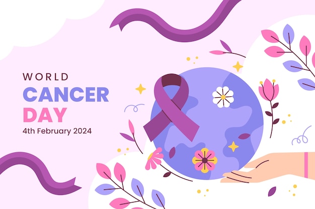 Flat background for world cancer day awareness