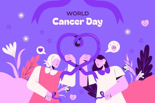 Vettore gratuito sfondo piatto per la consapevolezza della giornata mondiale del cancro