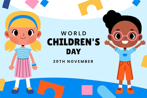 Flat background for world children's day celebration with kids playing