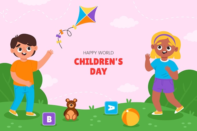 Flat background for world children's day celebration with kids playing