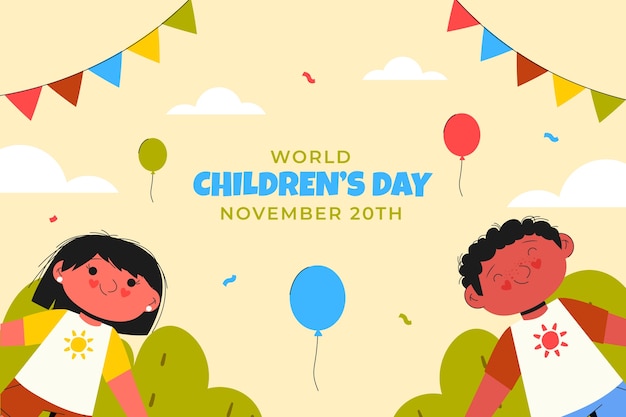 世界子供の日のお祝いのためのフラット背景