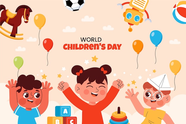 세계 어린이날 축하를 위한 평평한 배경