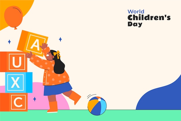 Flat background for world children's day with kids playing