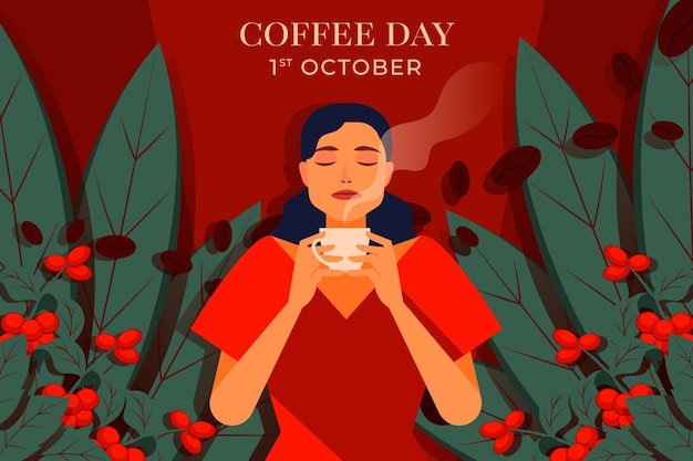 Flat background for world coffee day celebration