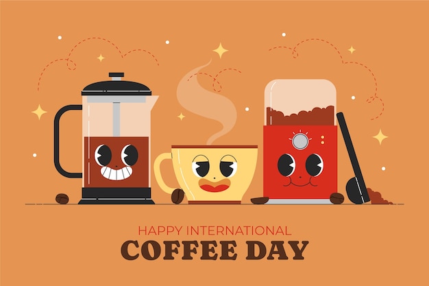 Flat background for world coffee day celebration
