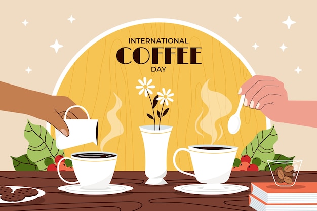 Flat background for world coffee day celebration