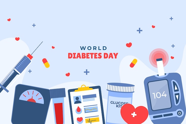 Vettore gratuito sfondo piatto per la consapevolezza della giornata mondiale del diabete