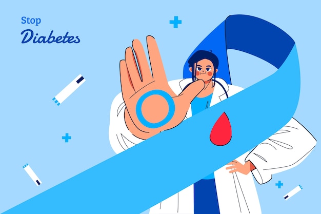 Flat background for world diabetes day with medic