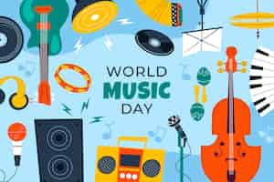 Free vector flat background for world music day celebration