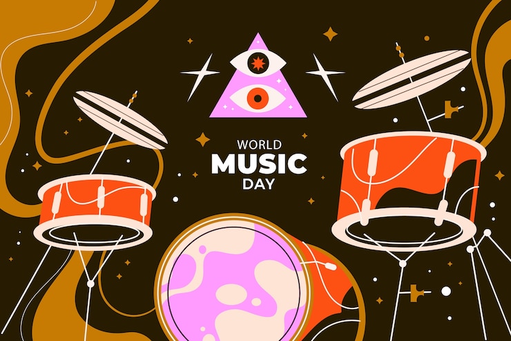 Free Vector flat background for world music day celebration