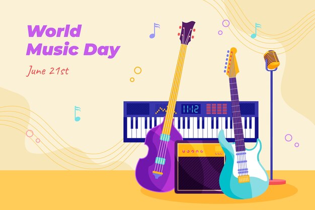 Flat background for world music day celebration