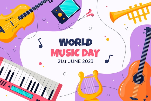 Flat background for world music day celebration