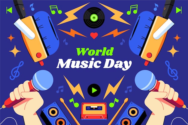 Flat background for world music day celebration
