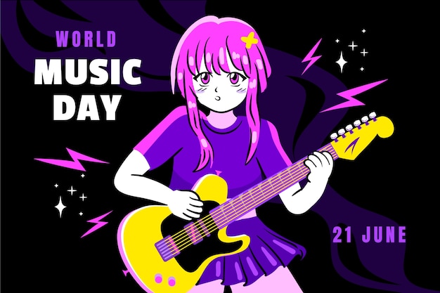 Flat background for world music day celebration