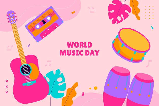 세계 음악의 날 축하를 위한 평평한 배경