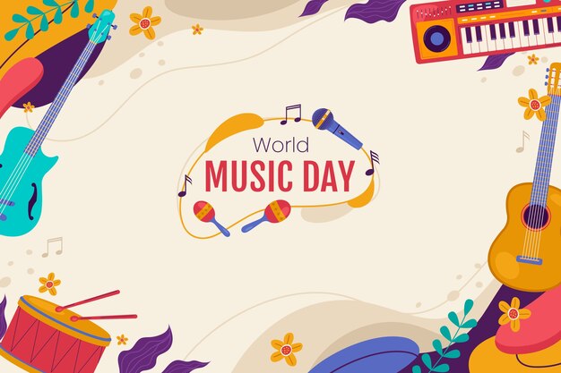 世界音楽の日のお祝いのフラット背景