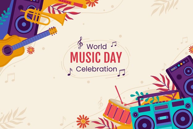 Flat background for world music day celebration