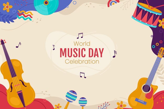 Плоский фон для празднования всемирного дня музыки