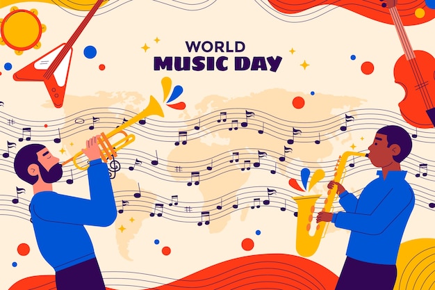 세계 음악의 날 축하를 위한 평평한 배경