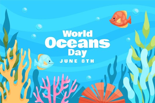 Free vector flat background for world oceans day celebration