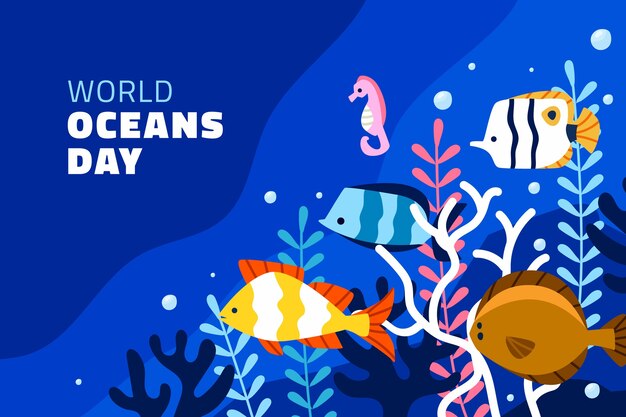 Плоский фон для празднования всемирного дня океанов