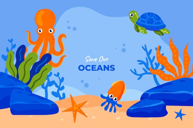 Flat background for world oceans day celebration