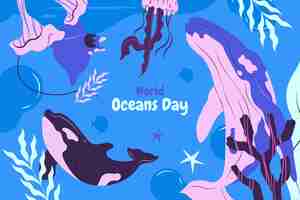 Free vector flat background for world oceans day celebration