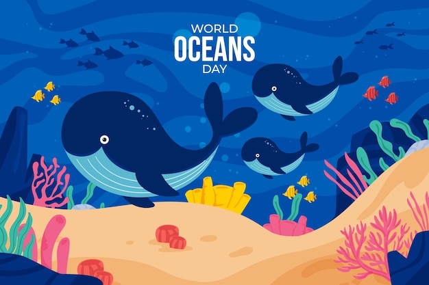 Flat background for world oceans day celebration