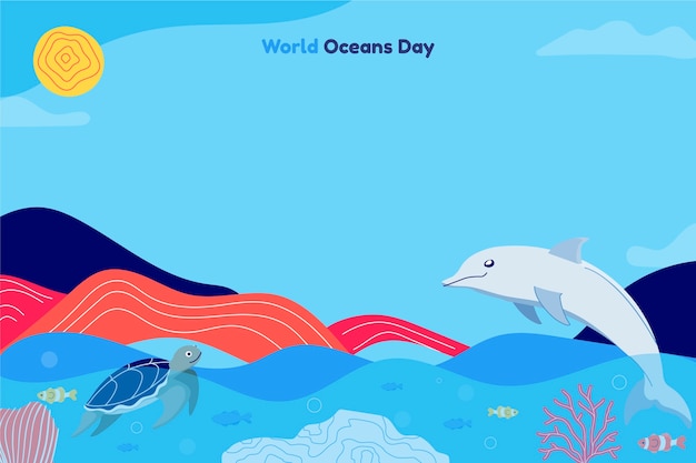 Free vector flat background for world oceans day with aquatic creatures