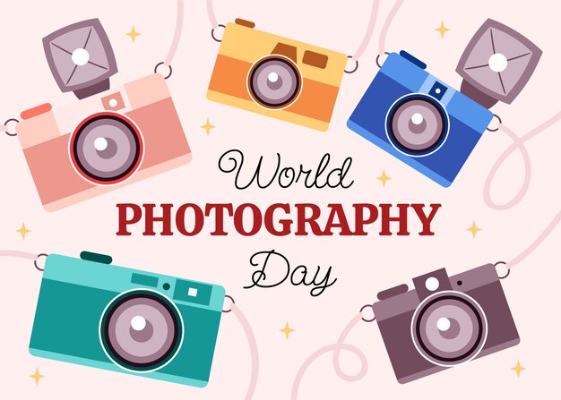 Flat background for world photography day celebration