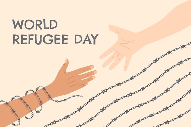 世界難民の日のための平らな背景