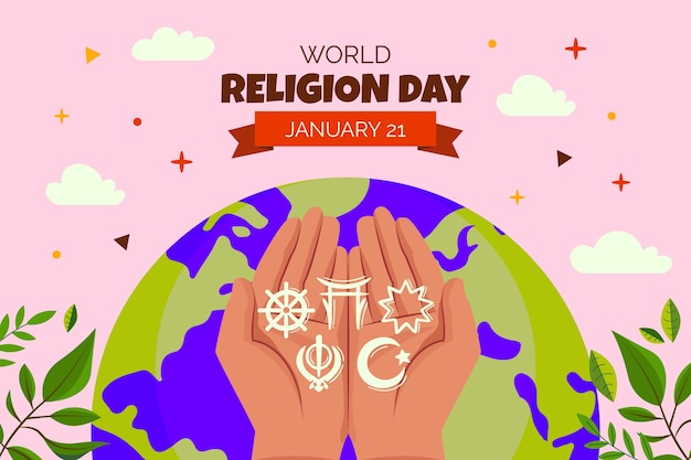 Vettore gratuito sfondo piatto per la celebrazione della giornata mondiale delle religioni