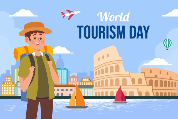 Плоский фон для празднования всемирного дня туризма