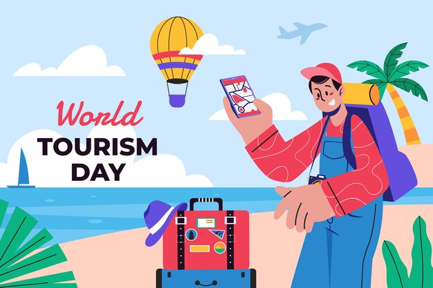 flat background for world tourism day celebration